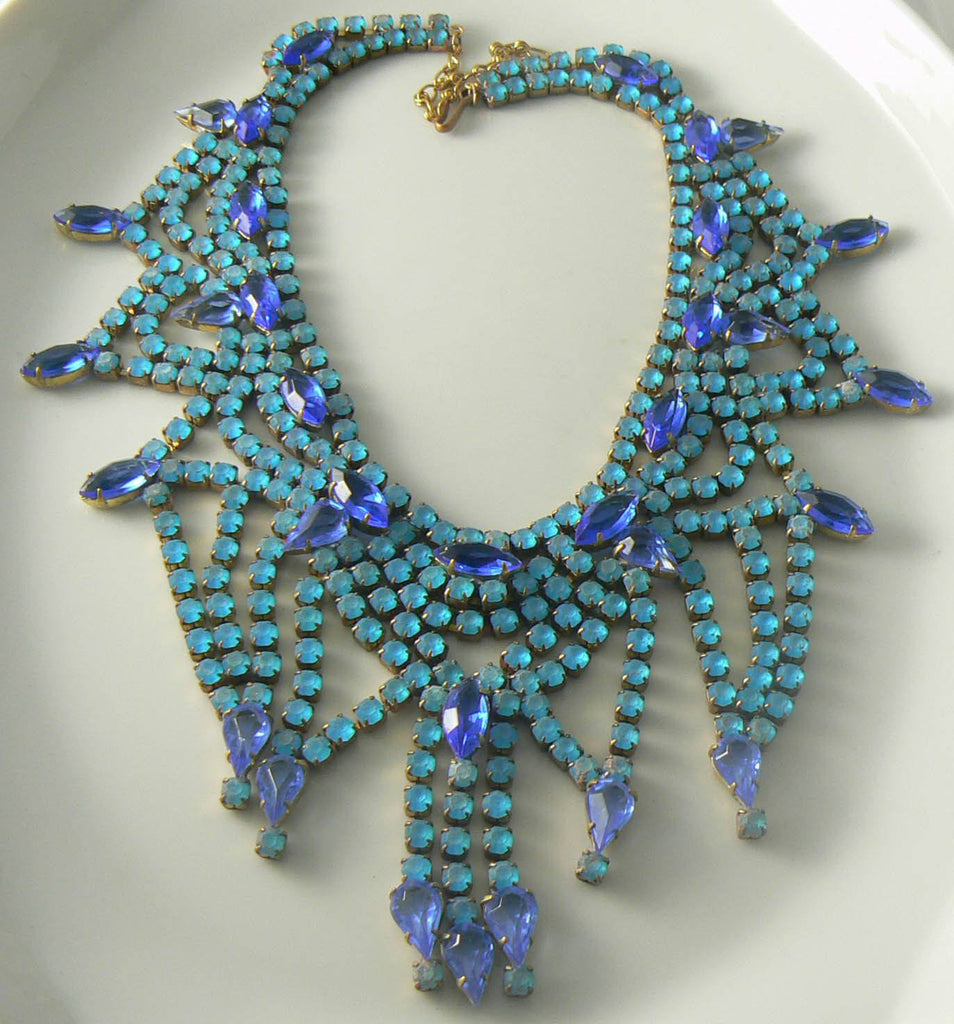 Amazing Bijoux M.g. Opaque Blue Czech Glass Rhinestone Necklace
