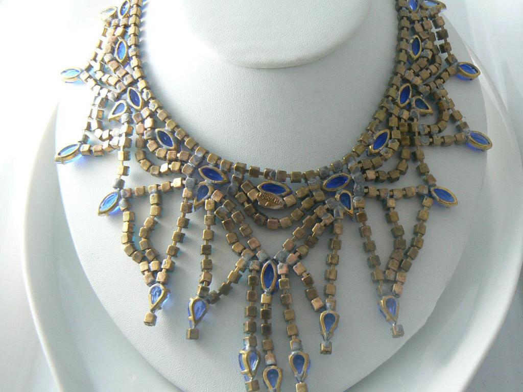 Amazing Bijoux M.g. Opaque Blue Czech Glass Rhinestone Necklace - Vintage Lane Jewelry