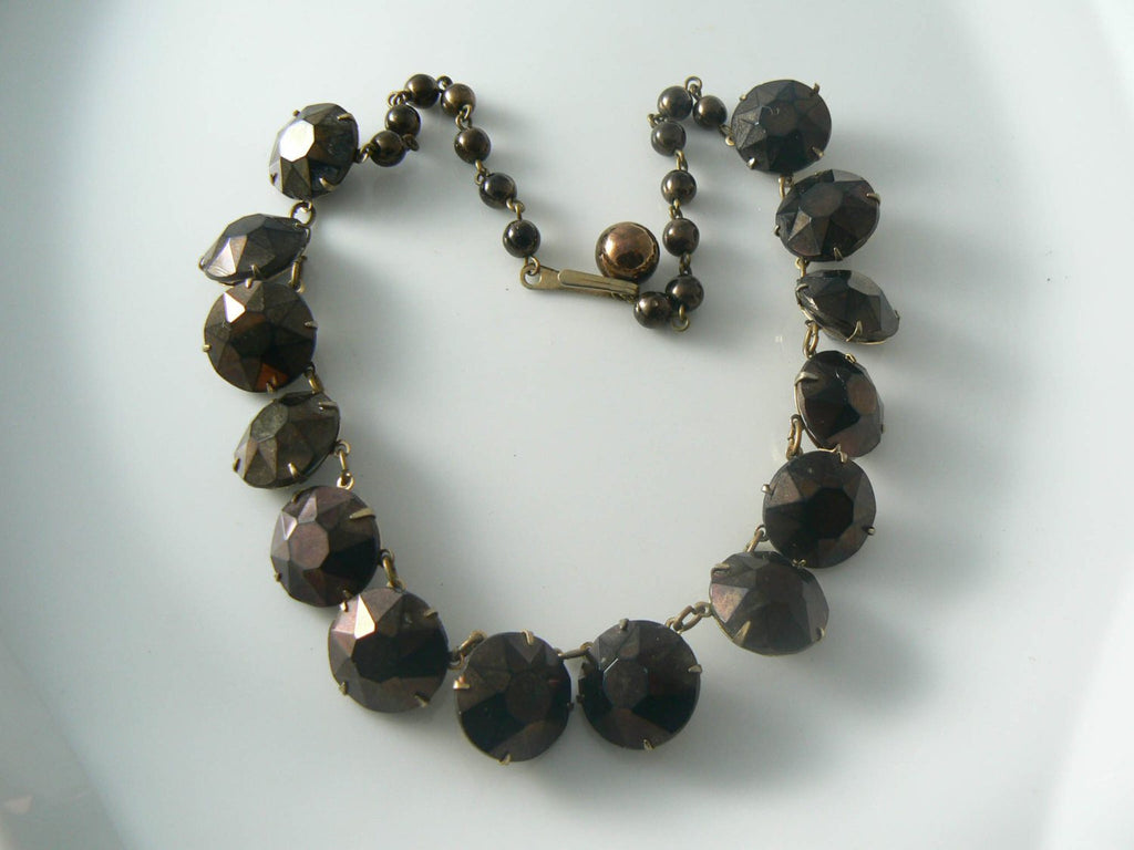 Vintage Bronze Bezel Set Paste Necklace