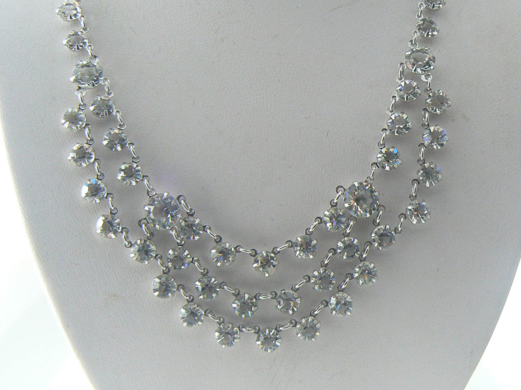 Fabulous Vintage Clear Stones Festoon Necklace - Vintage Lane Jewelry