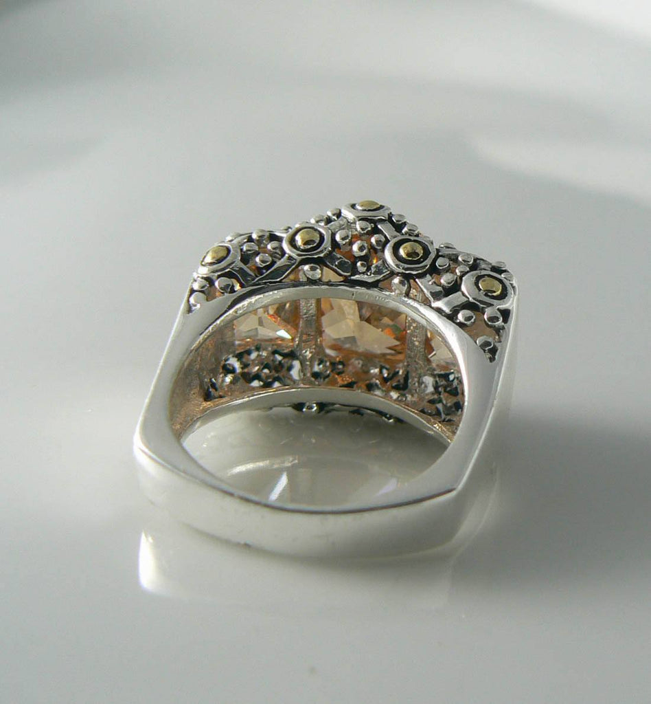 Sterling Silver 18tcw Champagne Quartz Estruscan Ring - Vintage Lane Jewelry