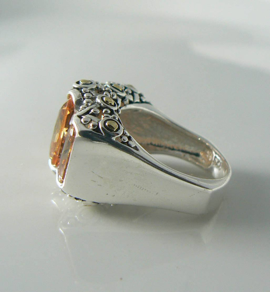 Sterling Silver 18tcw Champagne Quartz Estruscan Ring - Vintage Lane Jewelry