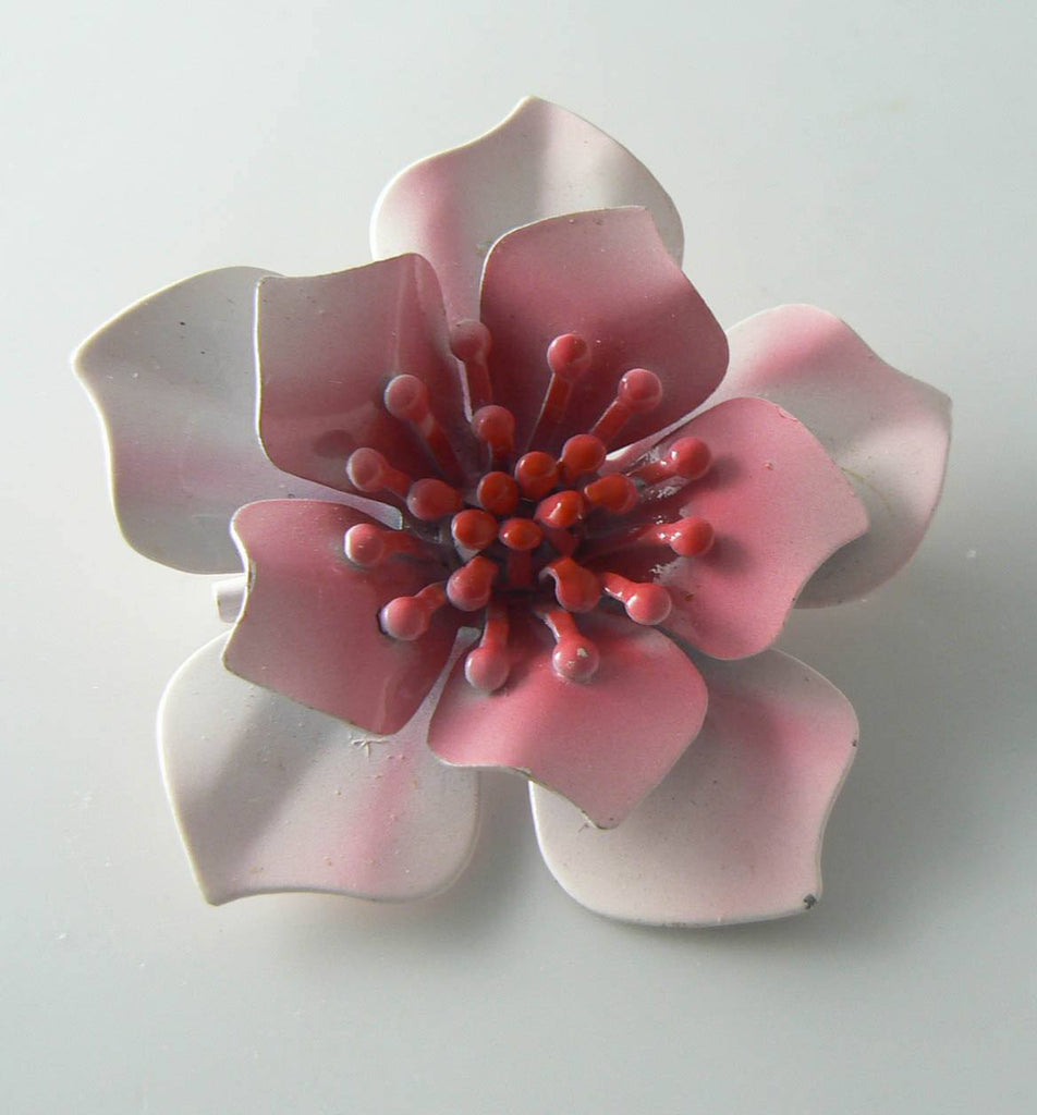 Vintage Pink Enamel Flower Brooch