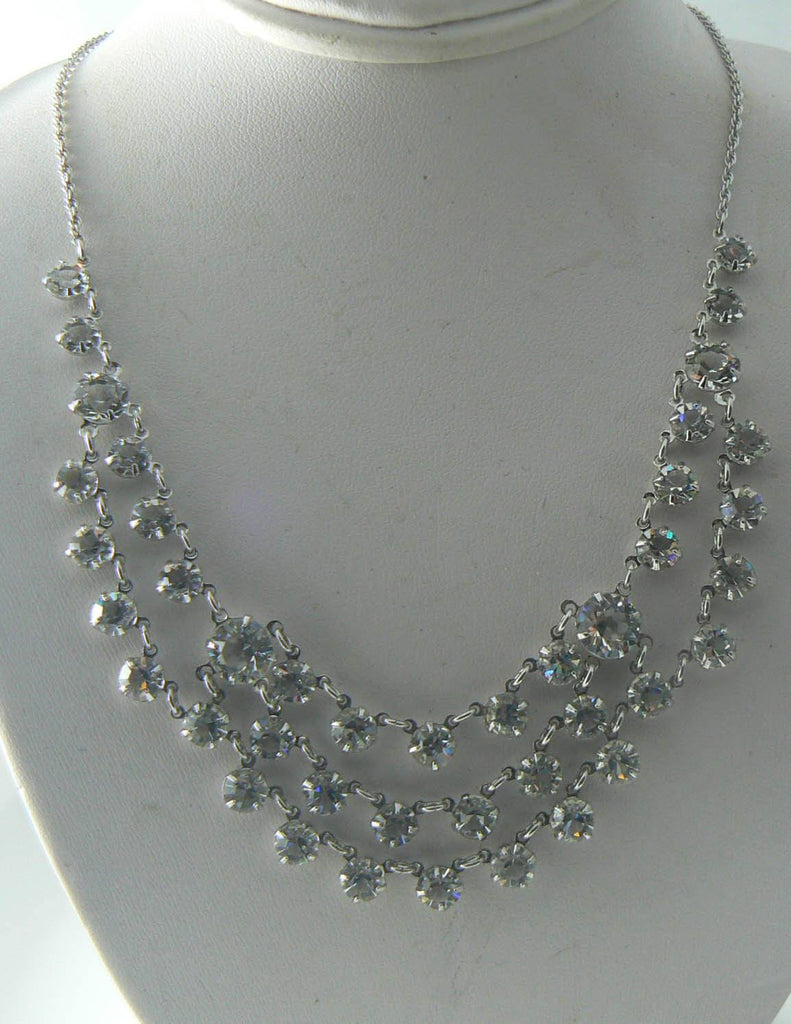 Fabulous Vintage Clear Stones Festoon Necklace - Vintage Lane Jewelry