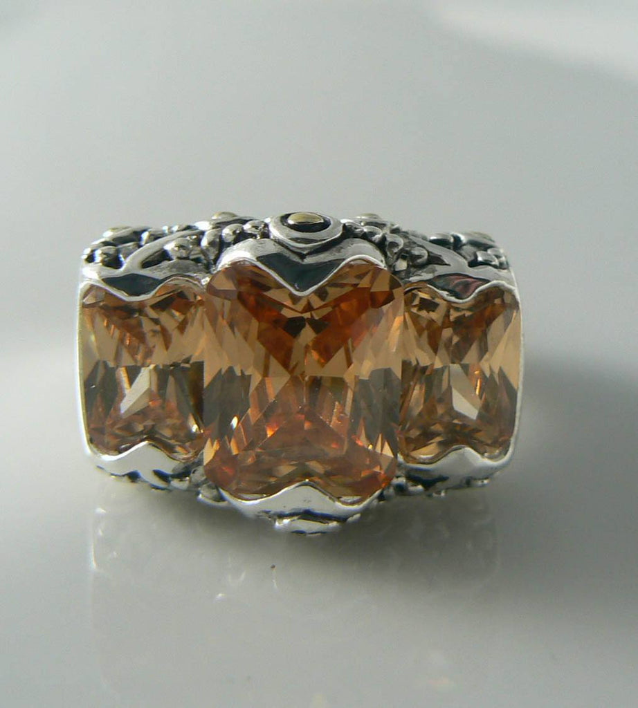 Sterling Silver 18tcw Champagne Quartz Estruscan Ring