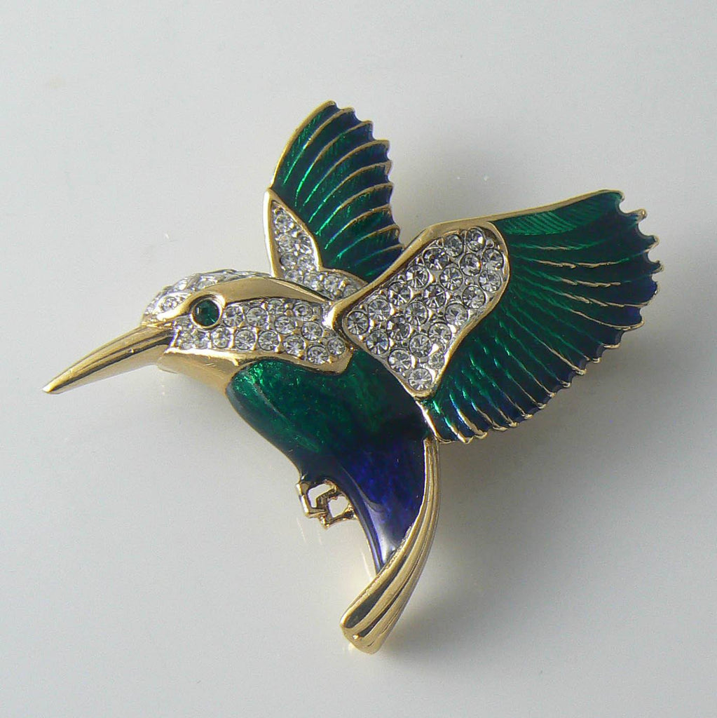 Signed Attwood And Sawyer Enamel Rhinestone Kingfisher Bird Brooch