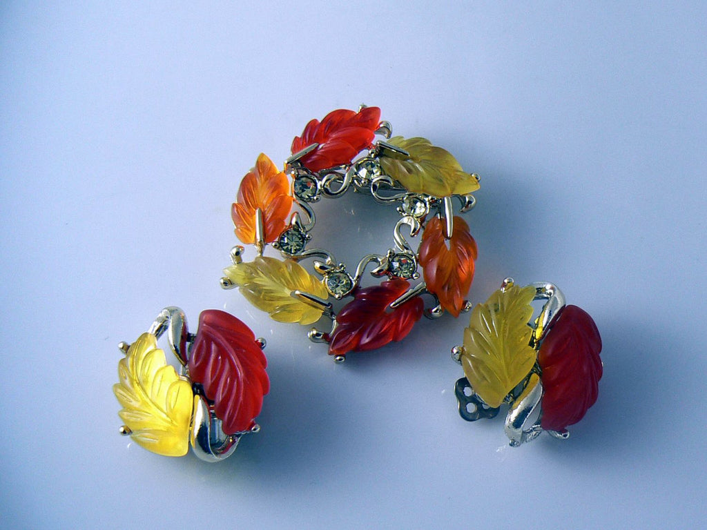 Lisner Fire Red, Orange & Yellow Molded Leaves Demi