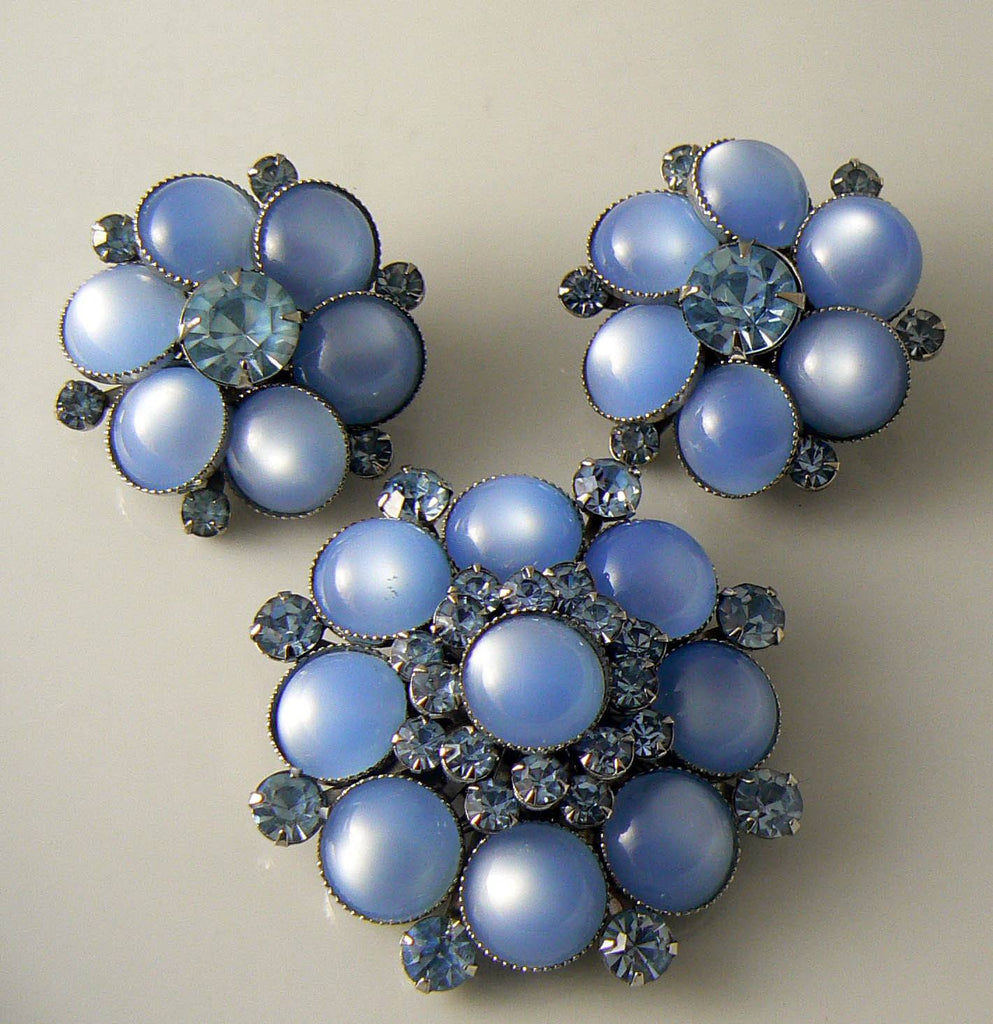 Vintage Judy Lee Light Blue Rhinestone Demi Parure