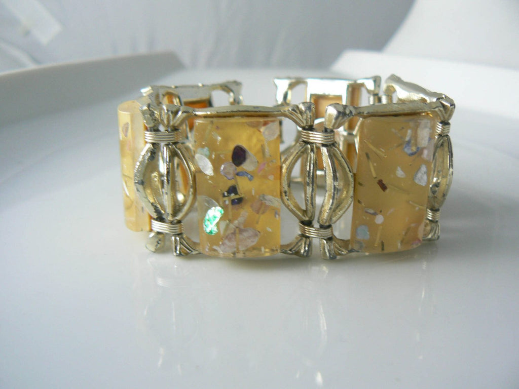 Vintage Tennis Yellow Confetti Lucite Thermoset Bracelet