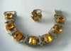 Amber Faceted Crystal Glass Gold Link Bracelet Ring Set - Vintage Lane Jewelry