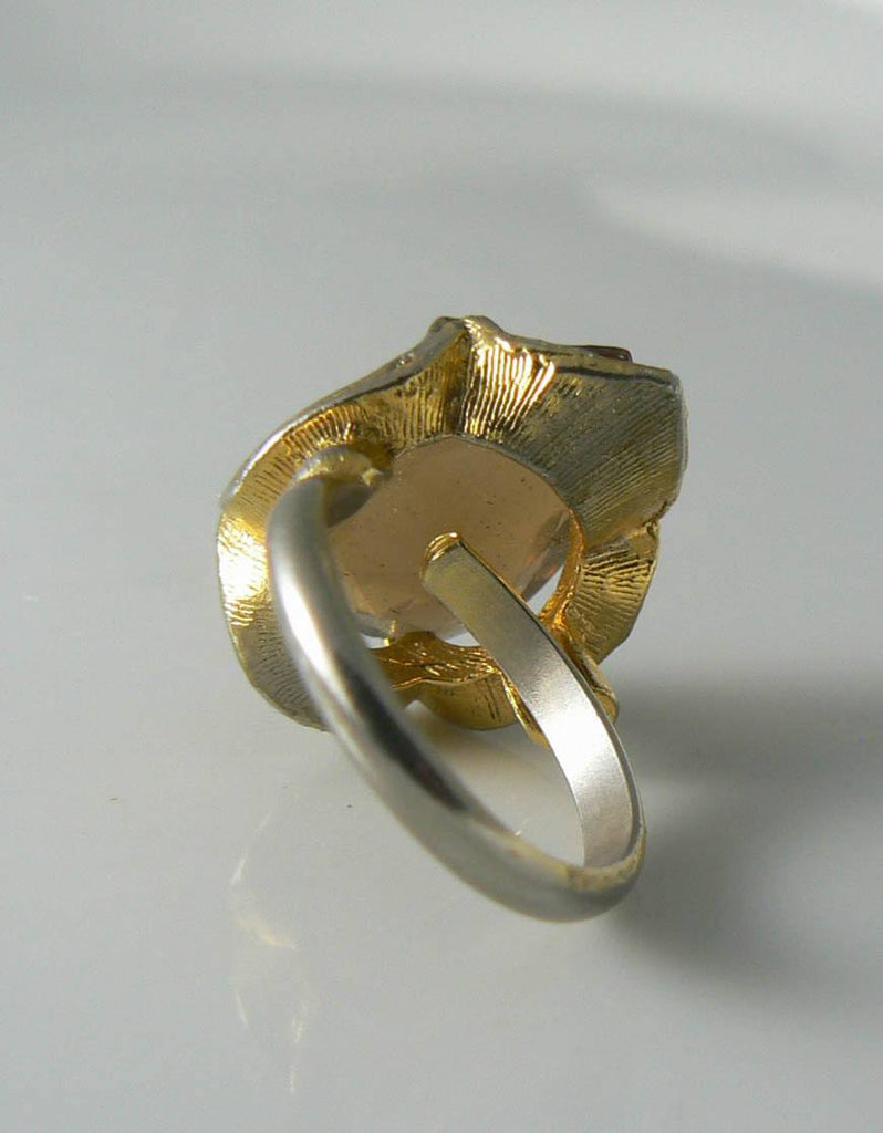 Amber Faceted Crystal Glass Gold Link Bracelet Ring Set - Vintage Lane Jewelry