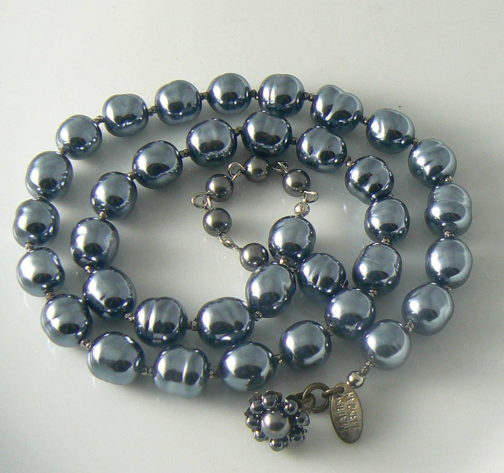 Vintage Miriam Haskell Black Baroque Pearl Necklace