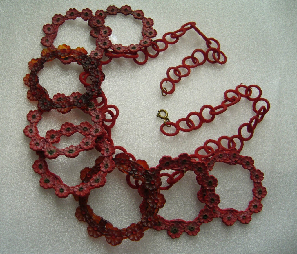 Huge Vintage Celluloid Early Plastic Flowers Garland Necklace