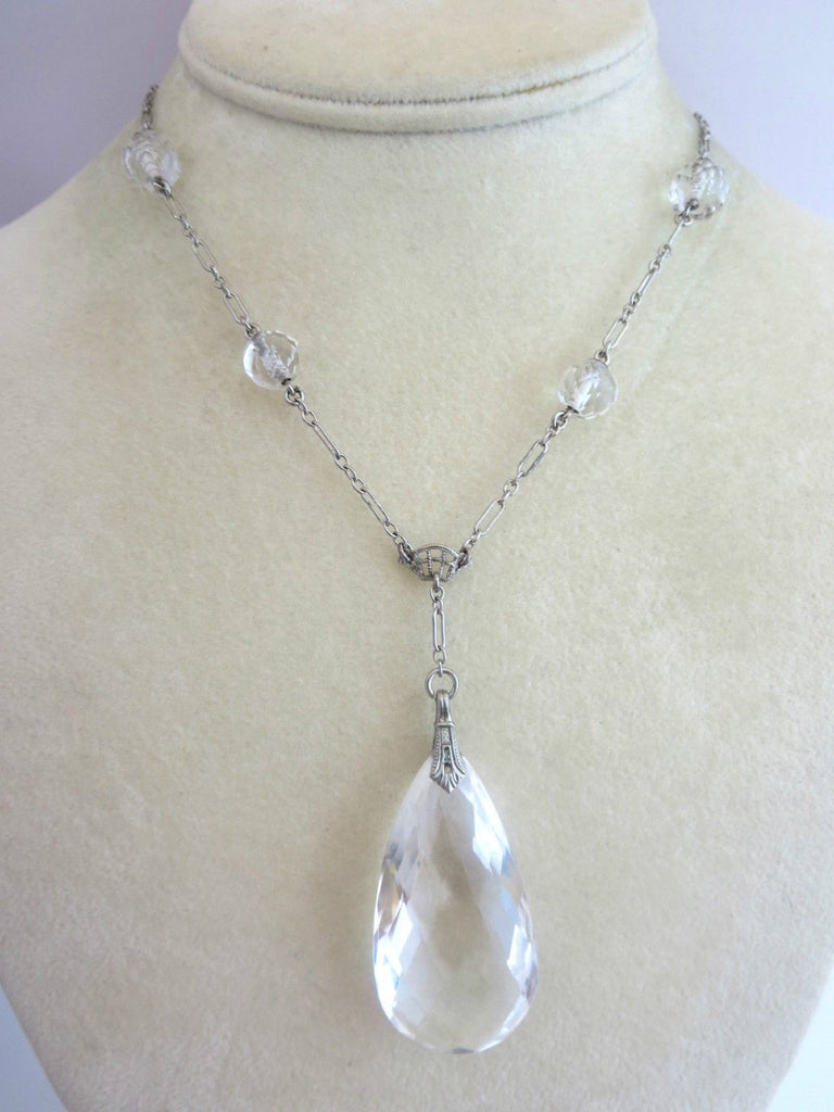 Lovely Art Deco 1920's Sterling Silver Quartz Rock Crystal Necklace