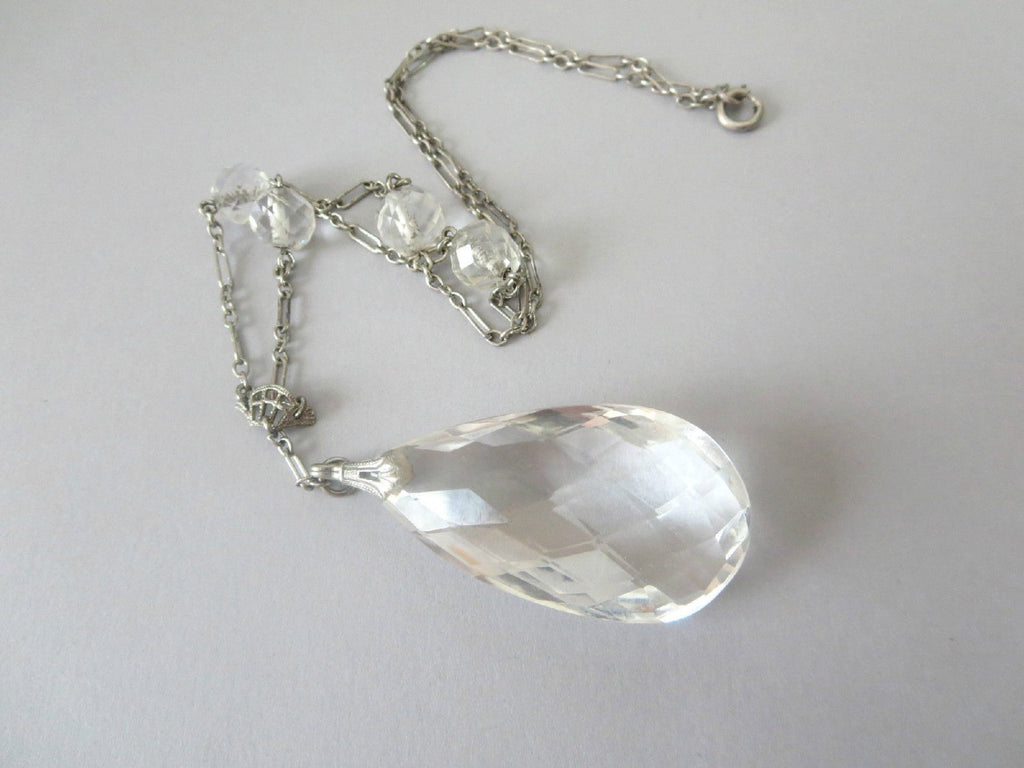 Lovely Art Deco 1920's Sterling Silver Quartz Rock Crystal Necklace - Vintage Lane Jewelry