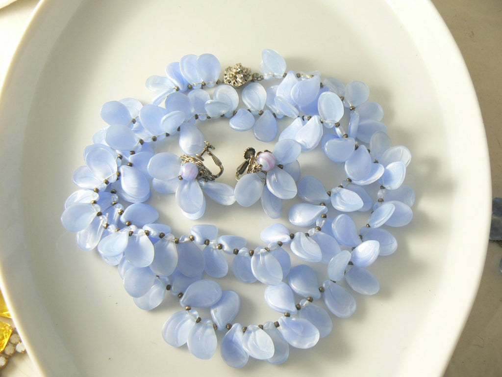 Stunning Miriam Haskell Lavender Blue Glass Necklace And Earring Set - Vintage Lane Jewelry