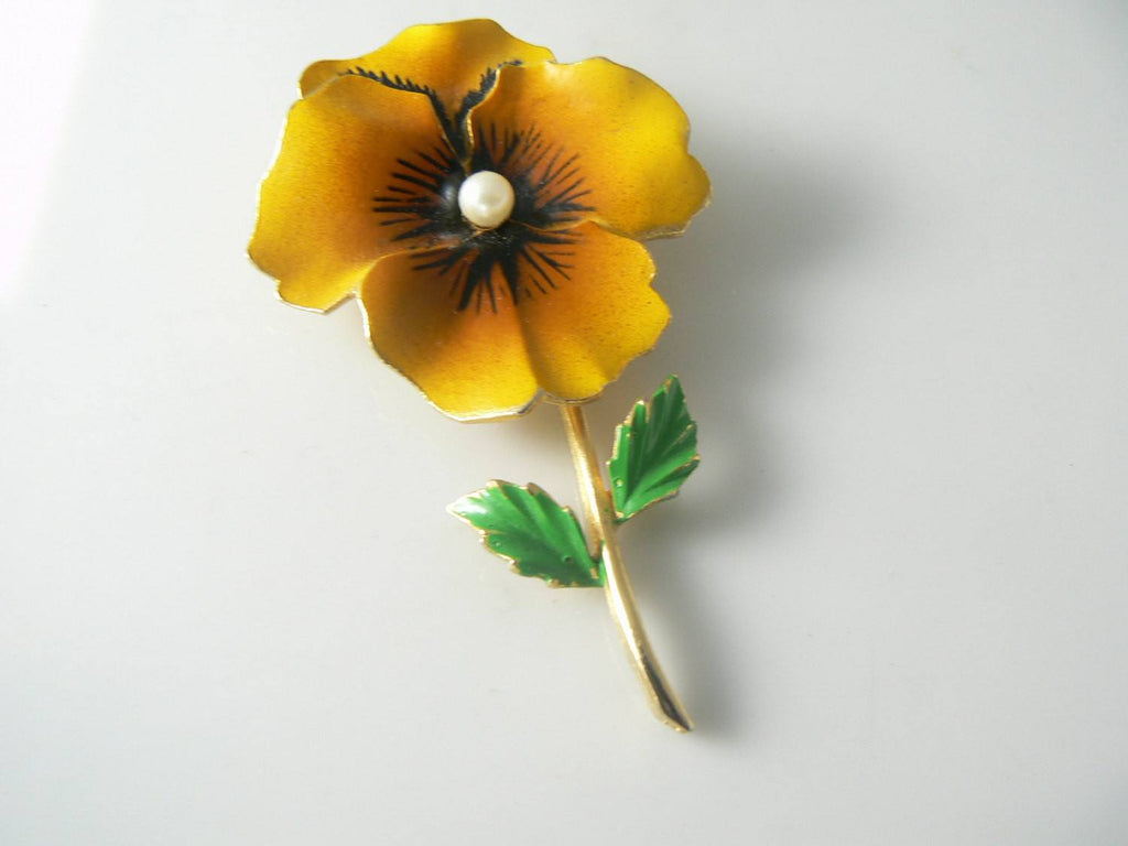 Vintage Gold Enamel Pansy Brooch