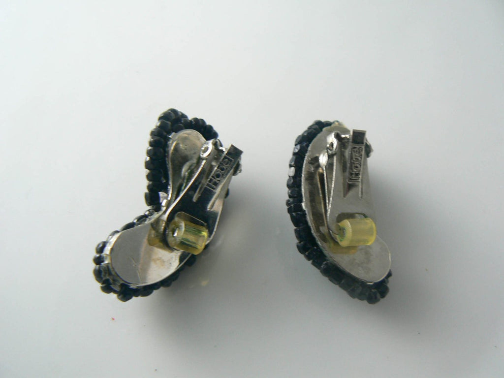 Hobe Black Glass Beads And Seed Beads Earrings - Vintage Lane Jewelry