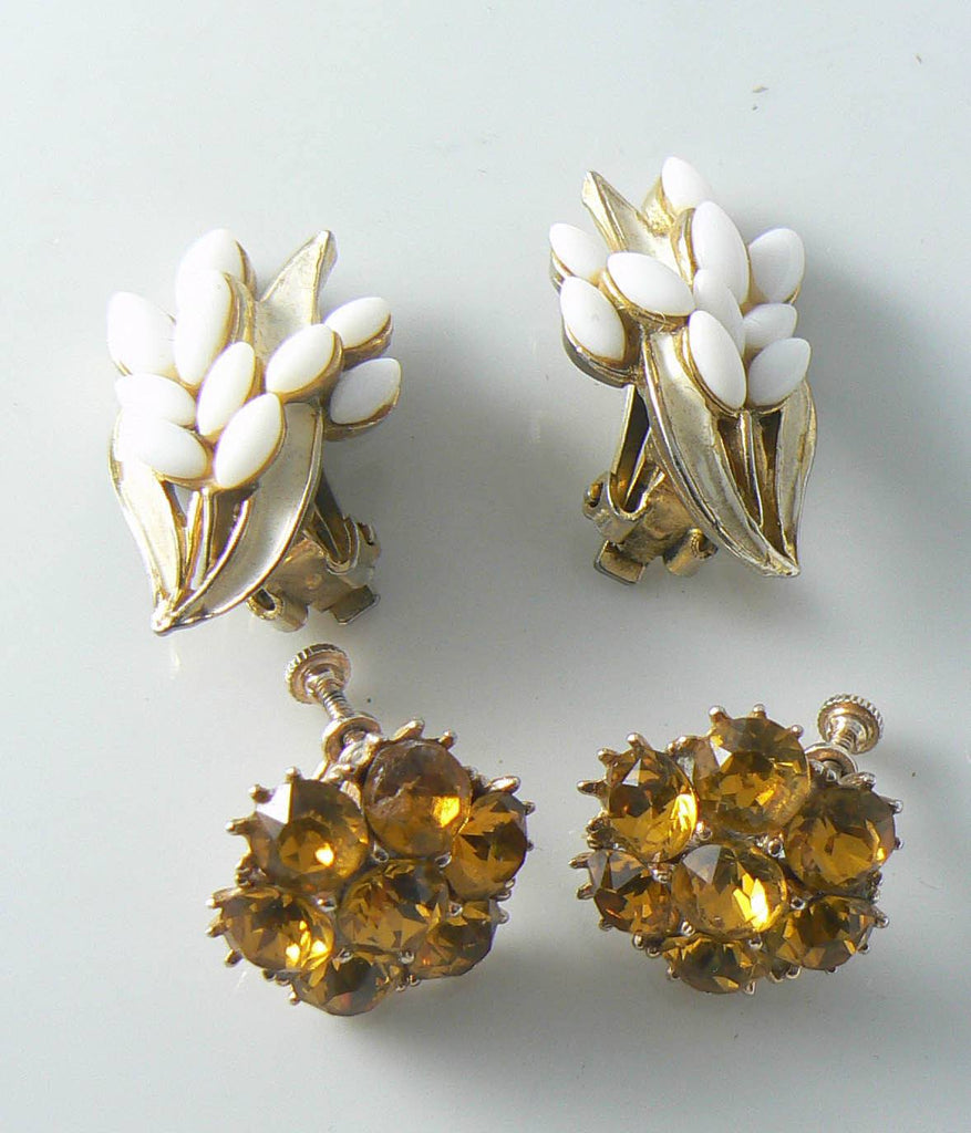 Signed Art White Clip Earrings