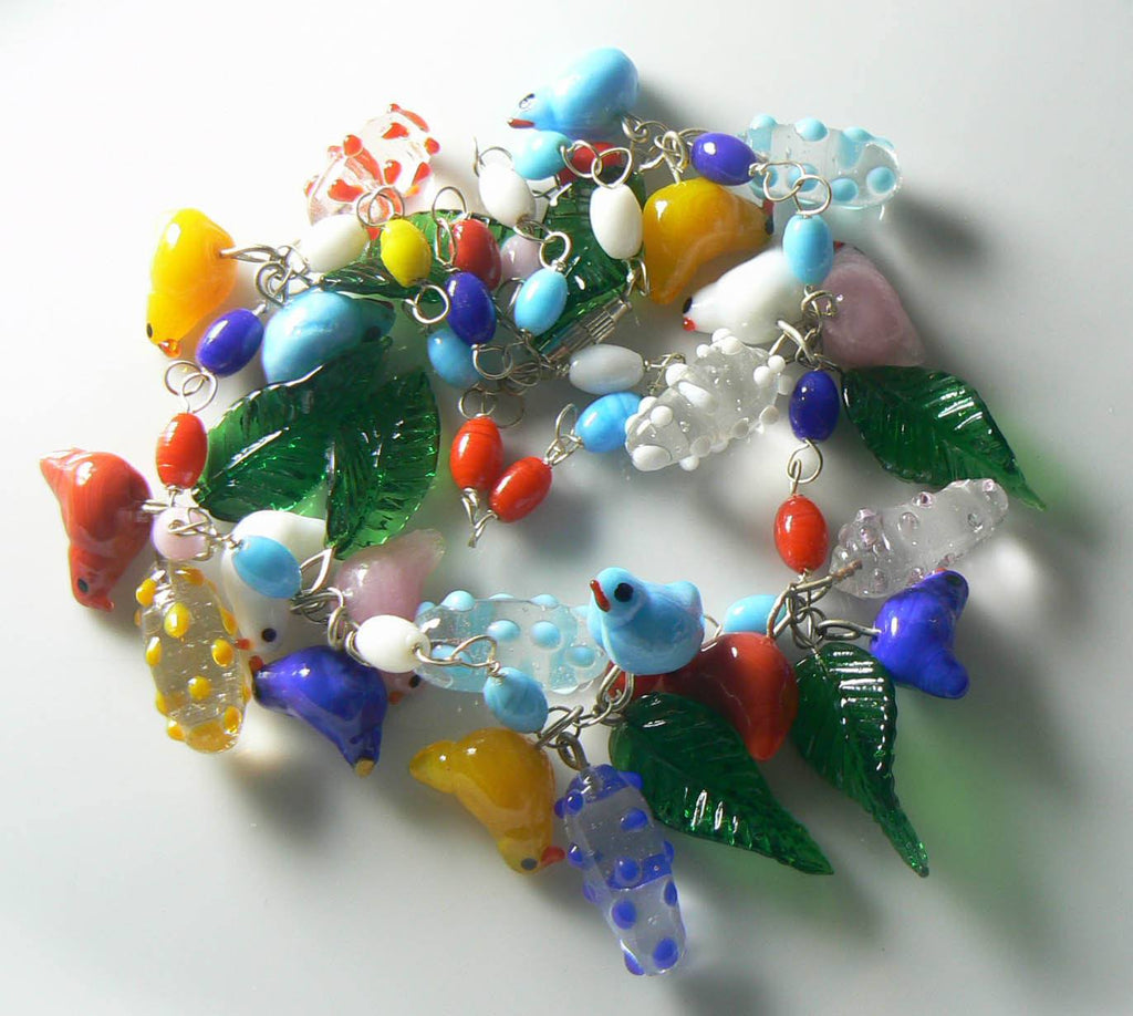 Vintage Murano Glass Birds, Leaves And Blossoms Necklace - Vintage Lane Jewelry