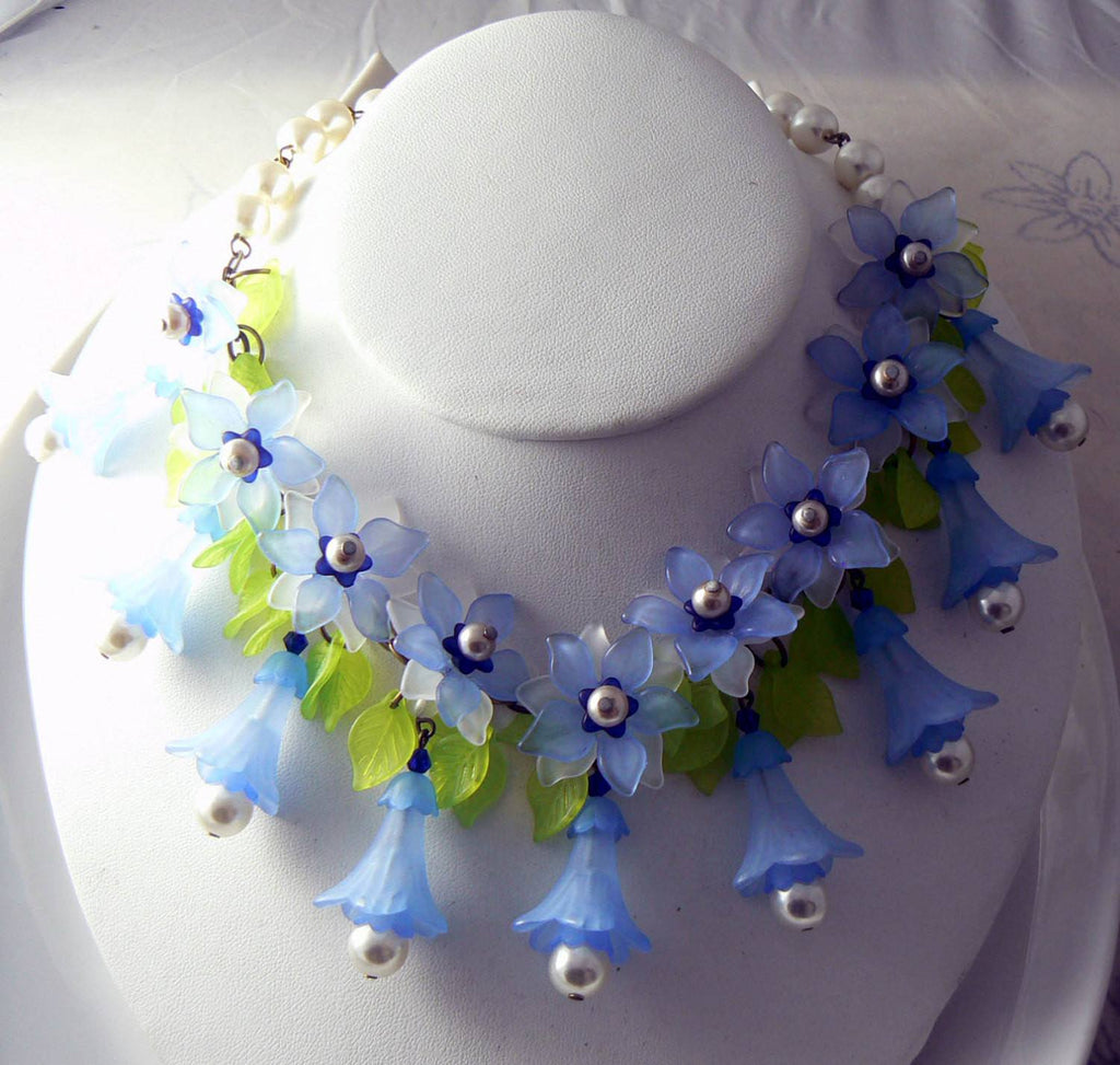 Plastic Bluebell And Faux Pearl Necklace