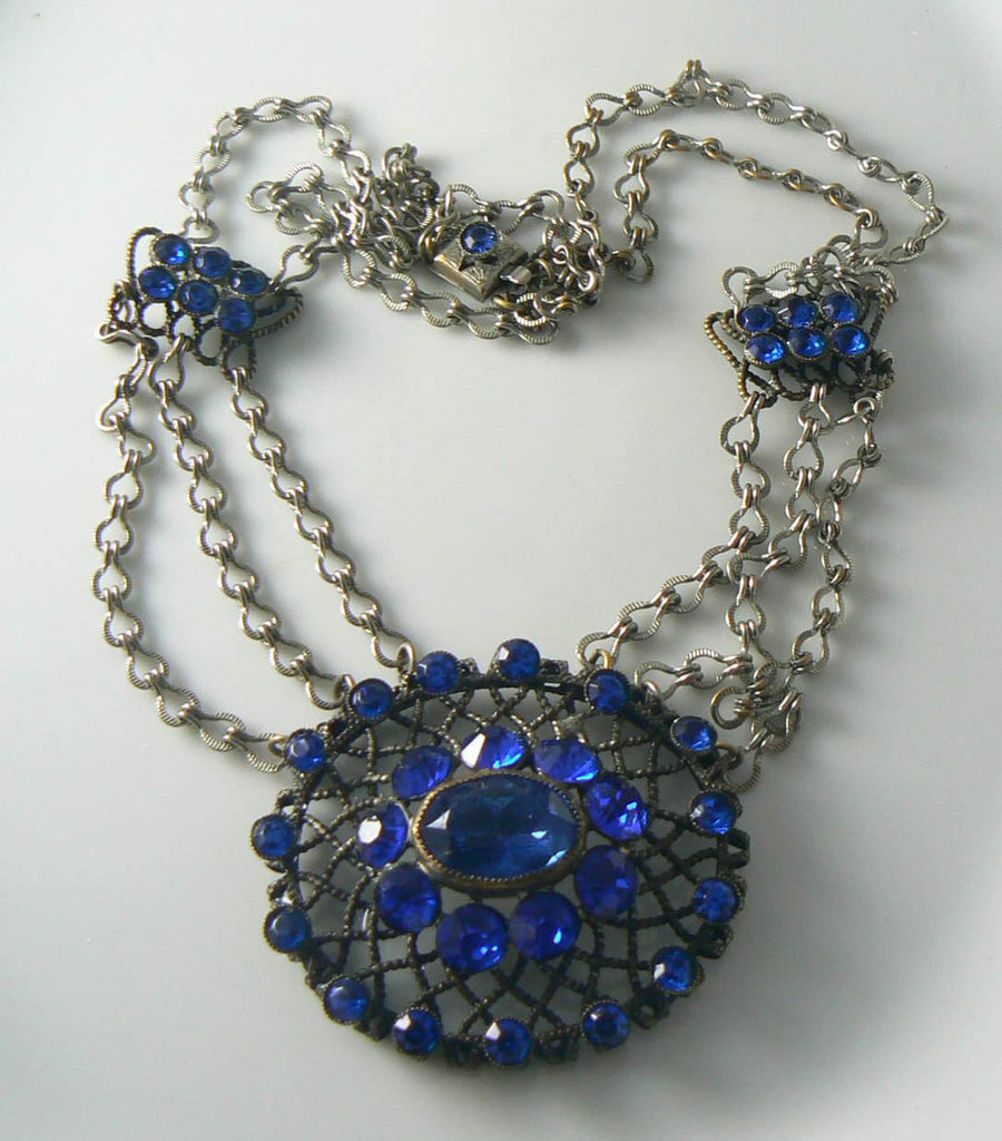 Victorian Revival Blue Rhinestone Festoon Necklace - Vintage Lane Jewelry