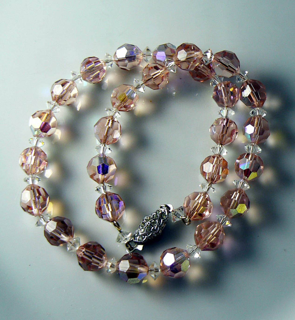 Vintage Antique Rose Pink Ab Crystal Necklace