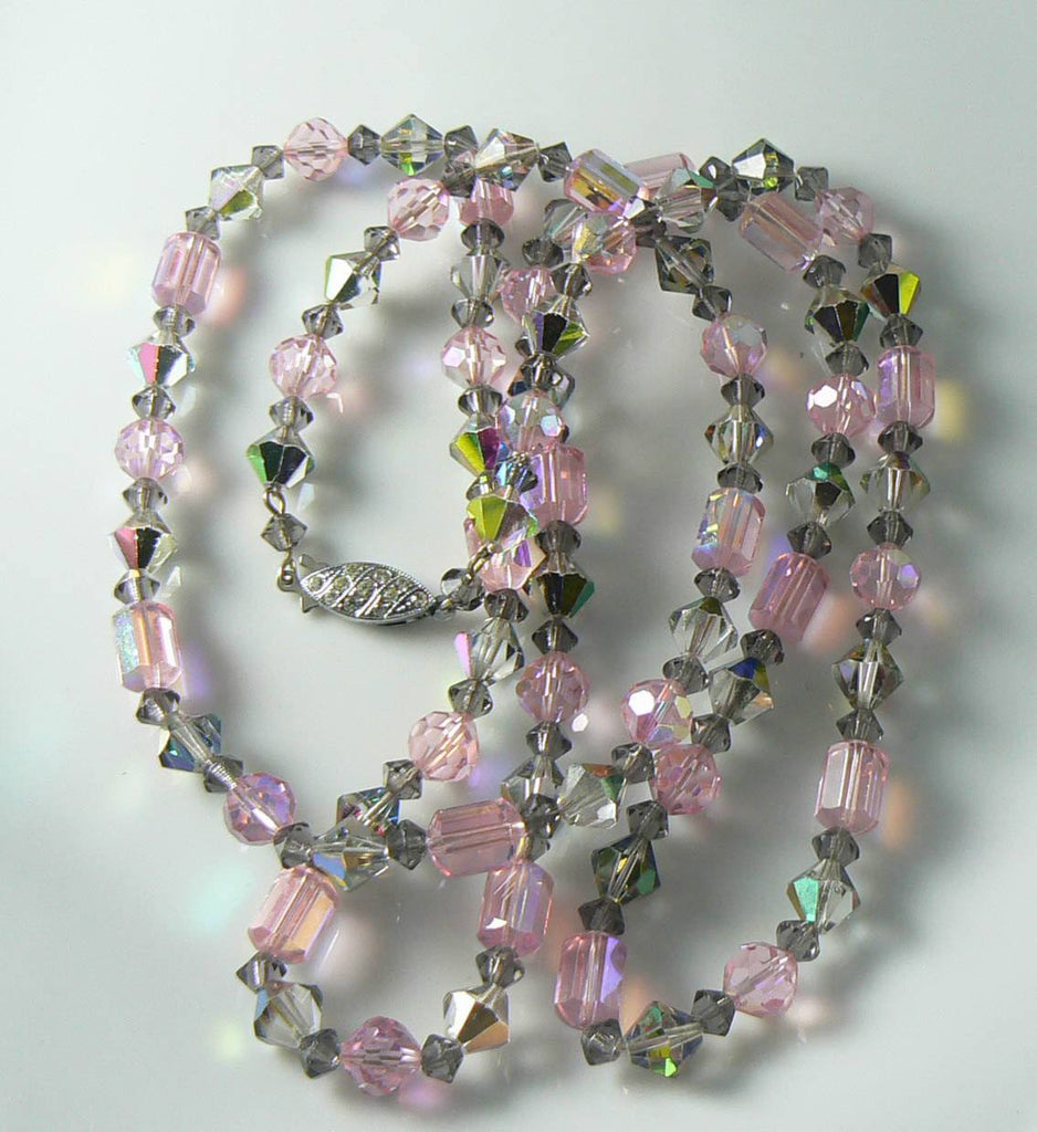 Vintage Sparking Pink And Gray Ab Crystal Necklace