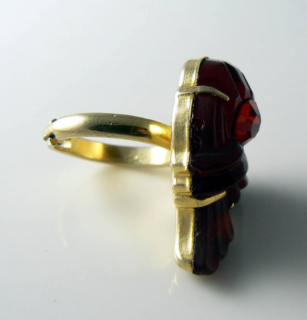 Vintage Molded Red Rhinestone Cocktail Ring - Vintage Lane Jewelry