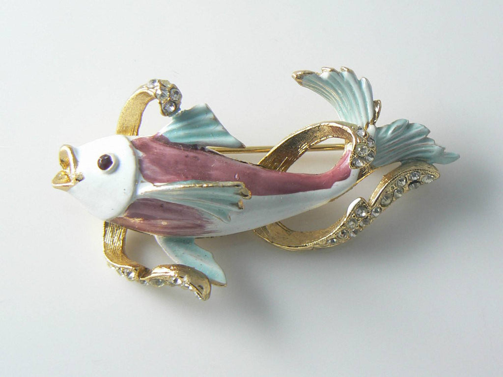 Vintage Bsk Enamel Rhinestone Koi Fish Brooch