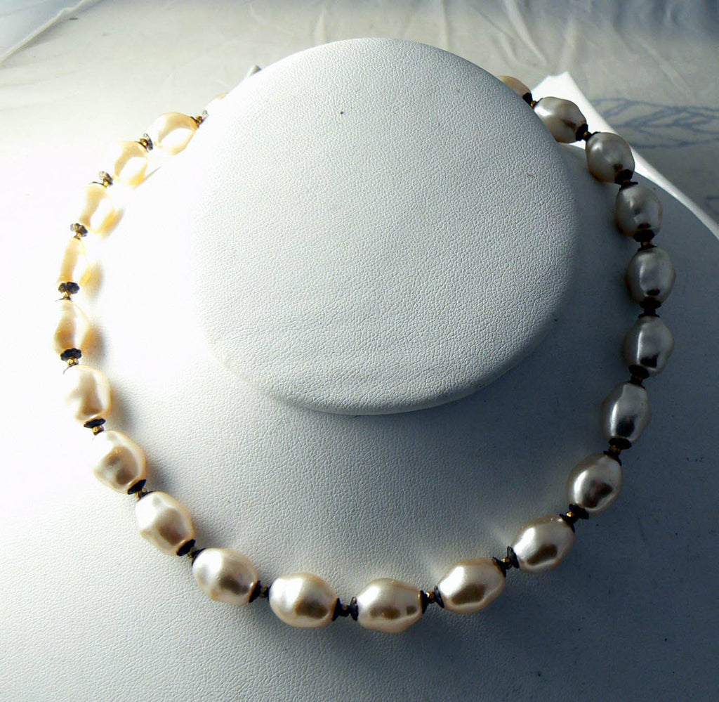 Signed Miriam Haskell Baroque Glass Pearl Necklace