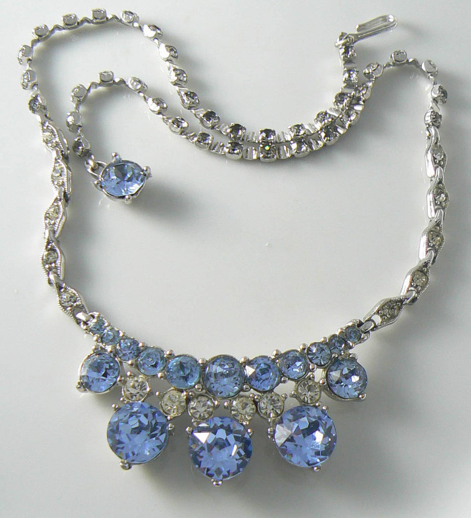 Pretty Vintage Bogoff Blue Rhinestone Necklace - Vintage Lane Jewelry