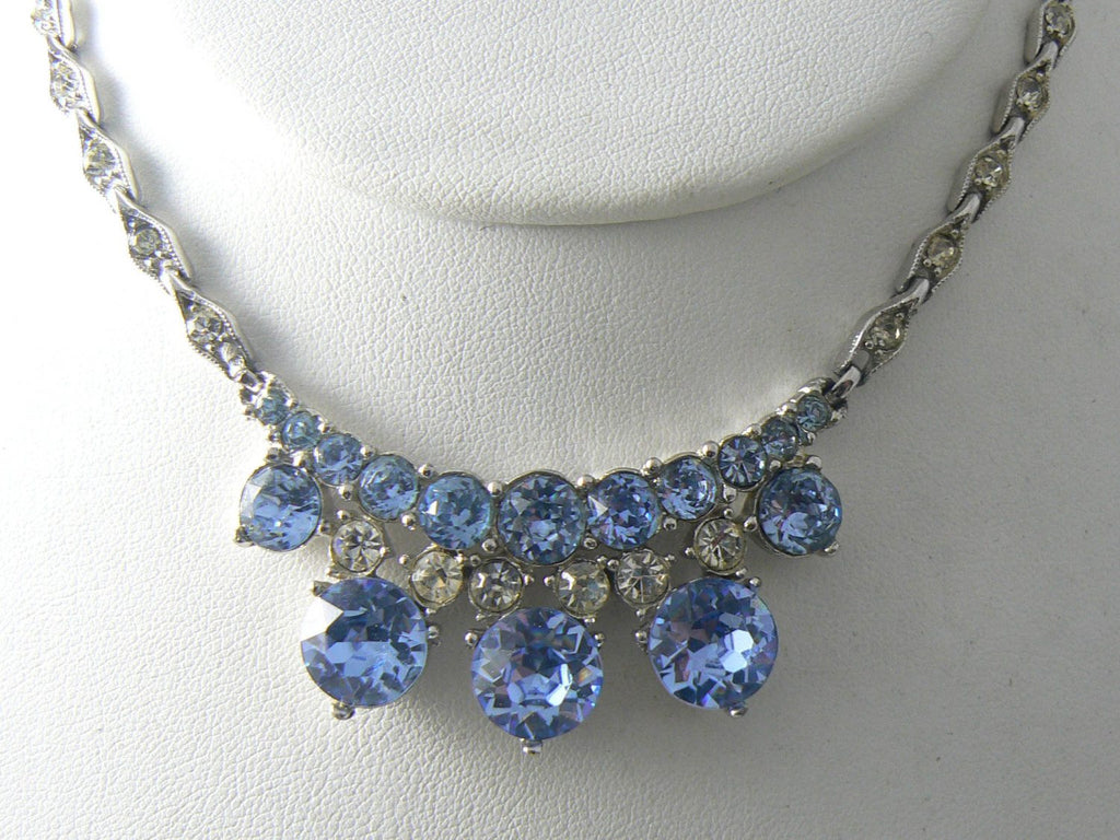 Pretty Vintage Bogoff Blue Rhinestone Necklace