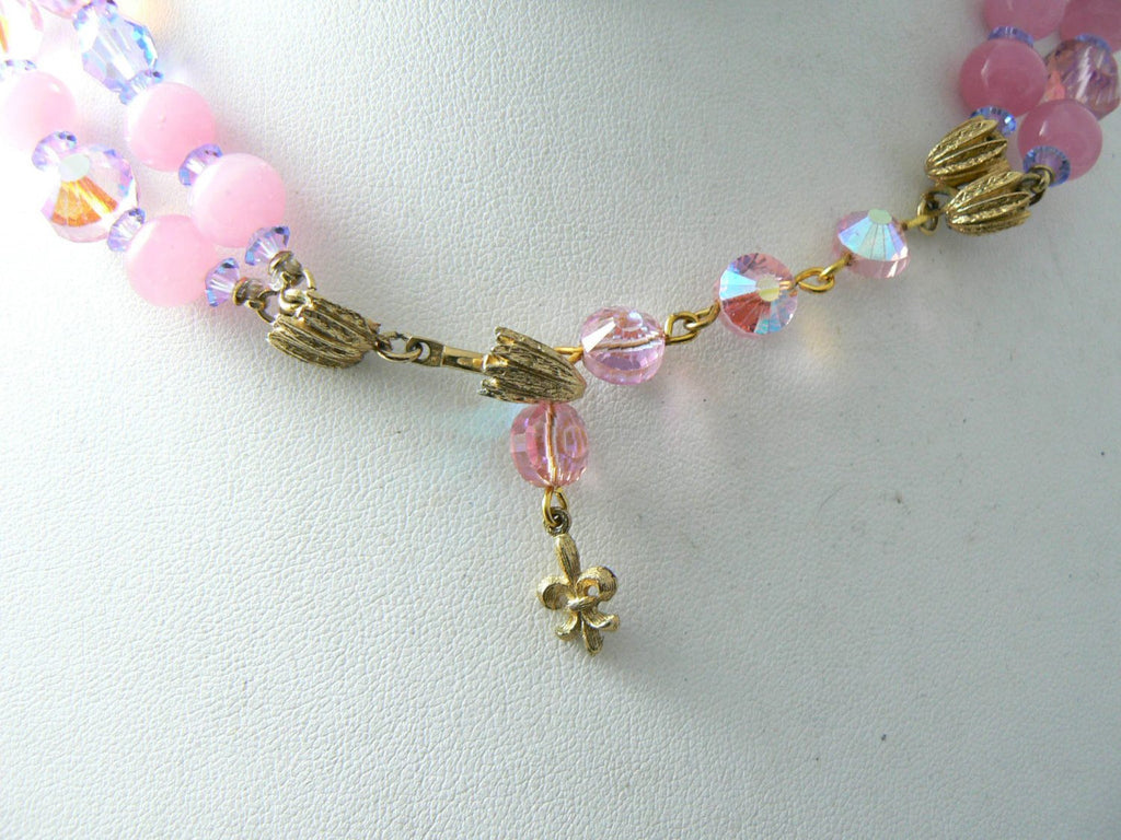 Vintage Vendome 2 Strand Pink, Blue Crystal Necklace - Vintage Lane Jewelry