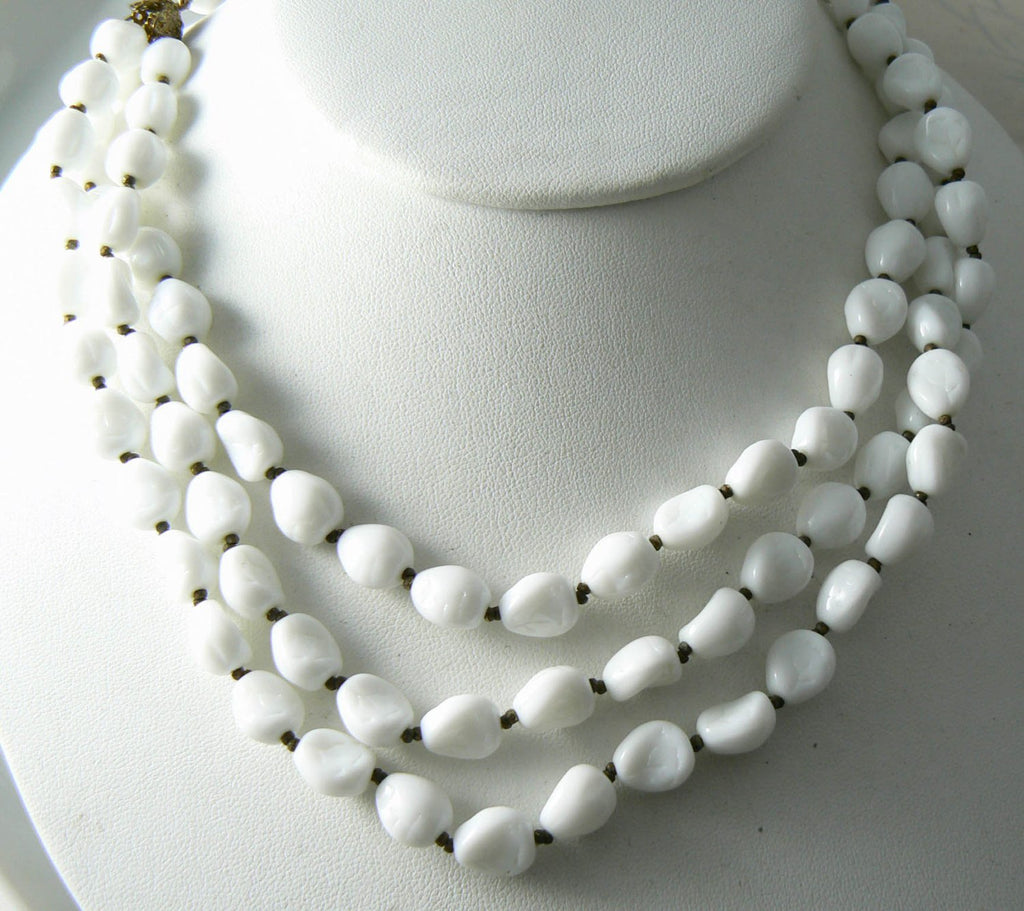 Miraim Haskell 3 Strand Milk Glass Necklace