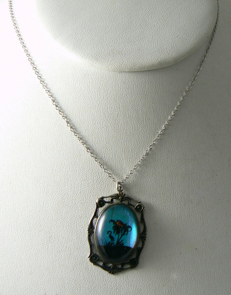 Vintage Art Deco Sterling Silver Butterfly Wing Necklace