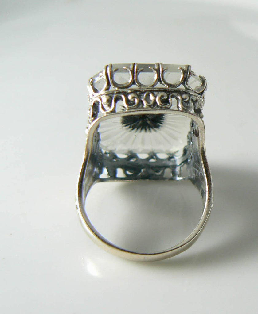 Vintage Ruby, Onyx Camphor Glass Sterling Ring - Vintage Lane Jewelry