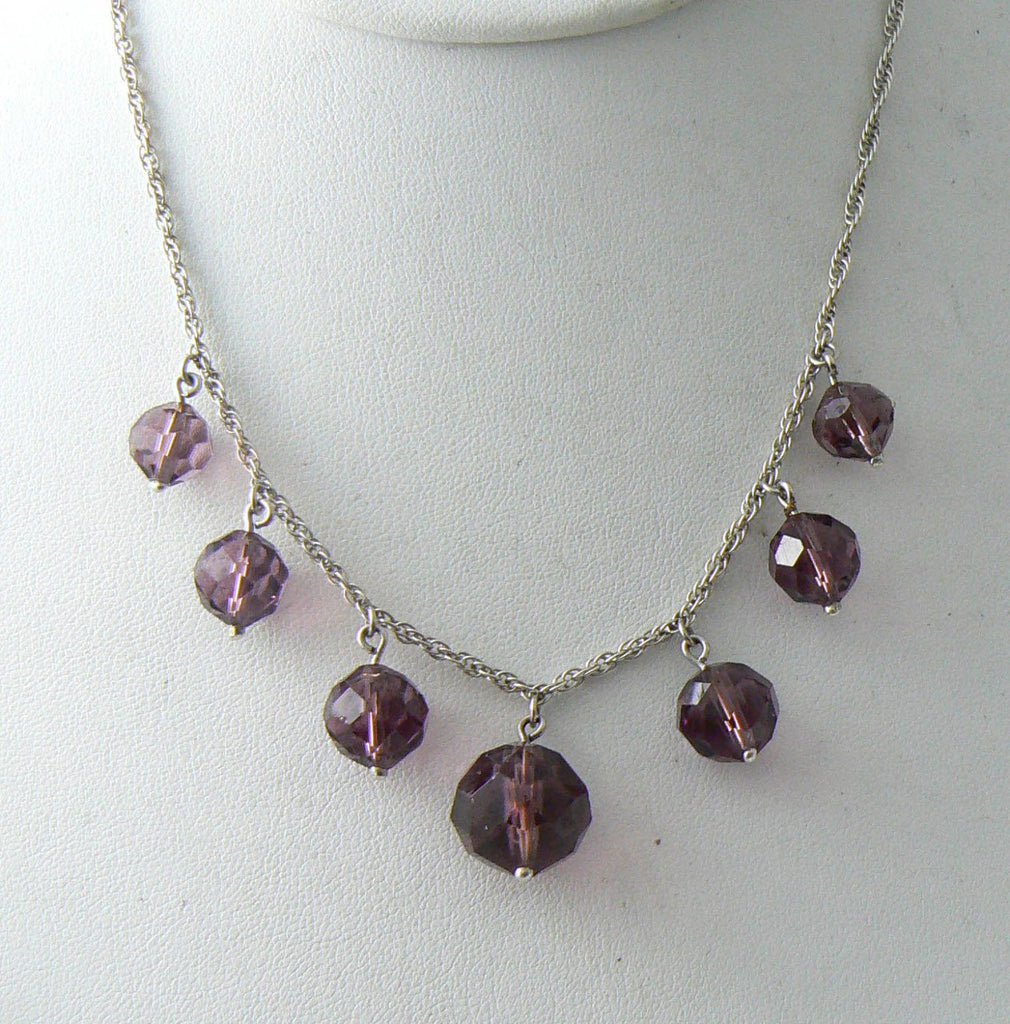 Sterling Silver Amethyst Glass Dropper Necklace