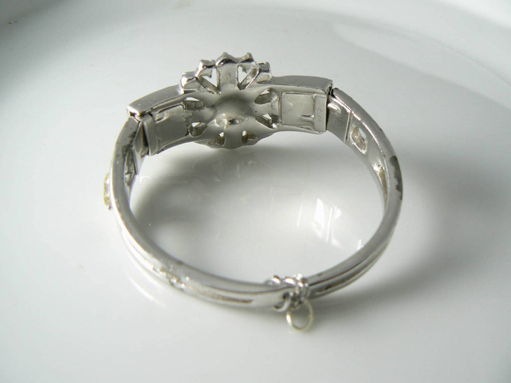 Vintage Signed Ledo Rhinestone Baguette Clamper Bracelet - Vintage Lane Jewelry