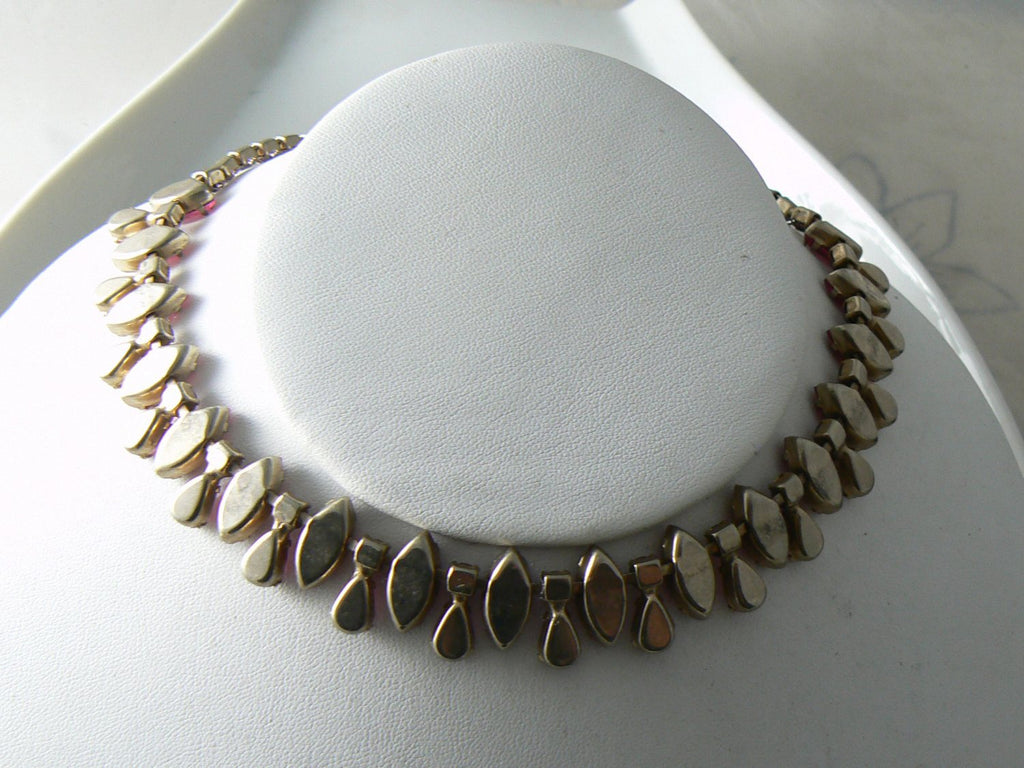 Pretty In Pink Vintage Glass Rhinestone Bib Necklace - Vintage Lane Jewelry