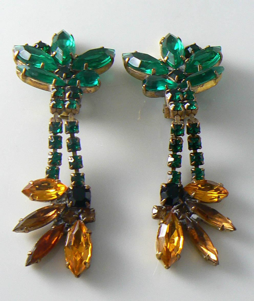 Czech Glass Sunflower Rhinestone Earrings