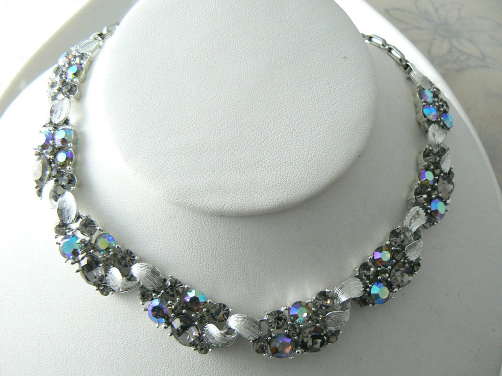 Vintage Lisner Gray Borealis Rhinestone Necklace And Bracelet Set - Vintage Lane Jewelry