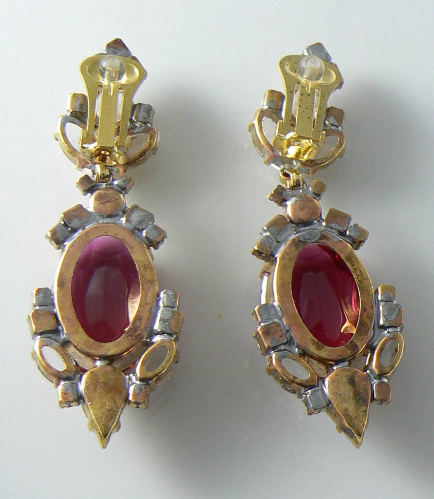 Pretty Czech Glass Fuchsia Pink Rhinestone Earrings - Vintage Lane Jewelry