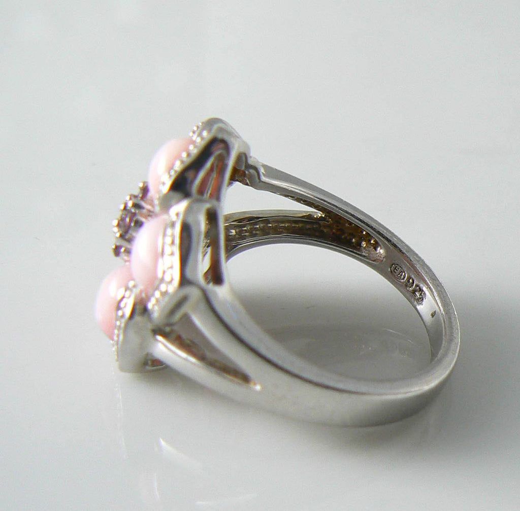 Affinity Sterling Silver Pink Mother Of Pearl Ruby Flower Ring - Vintage Lane Jewelry