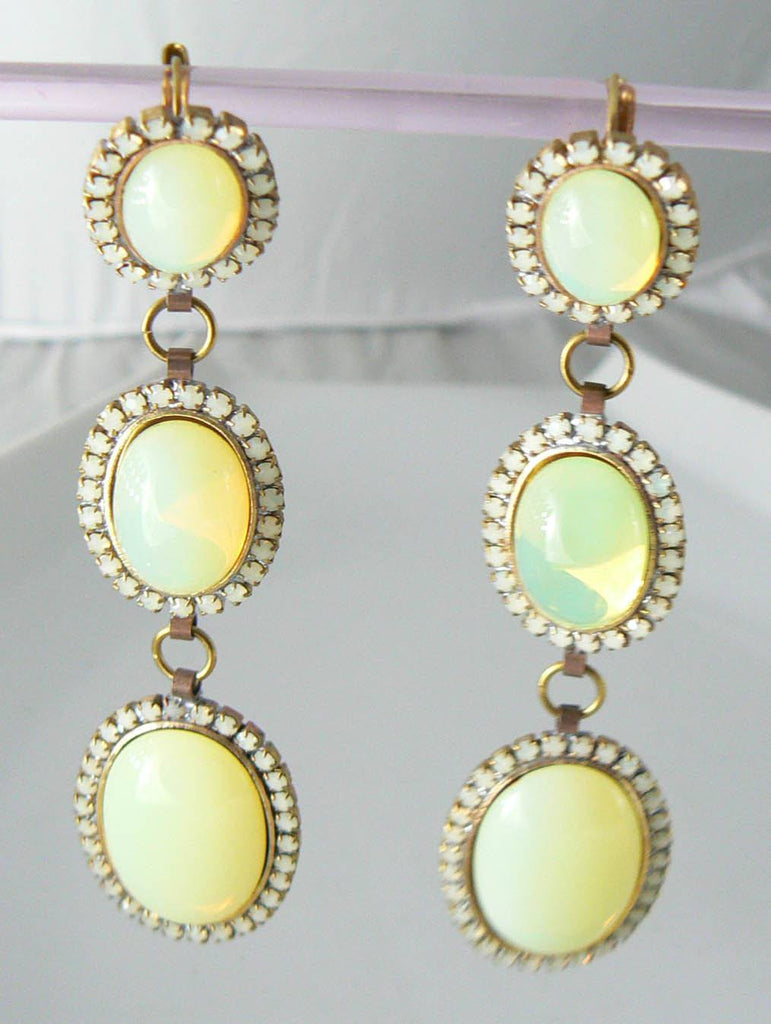 Large Pierced Style Czech Vaseline Uranium Glass Earrings