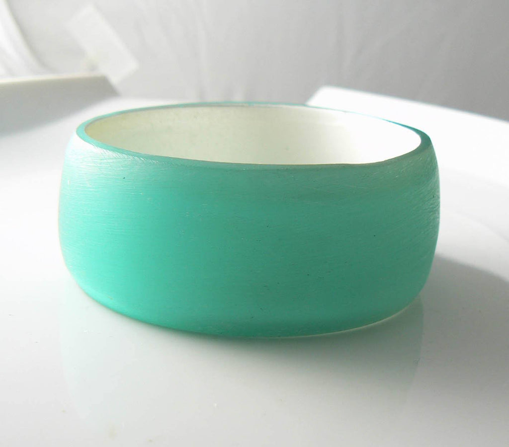 Vintage Frosted Aqua-blue Lucite Bangle Bracelet