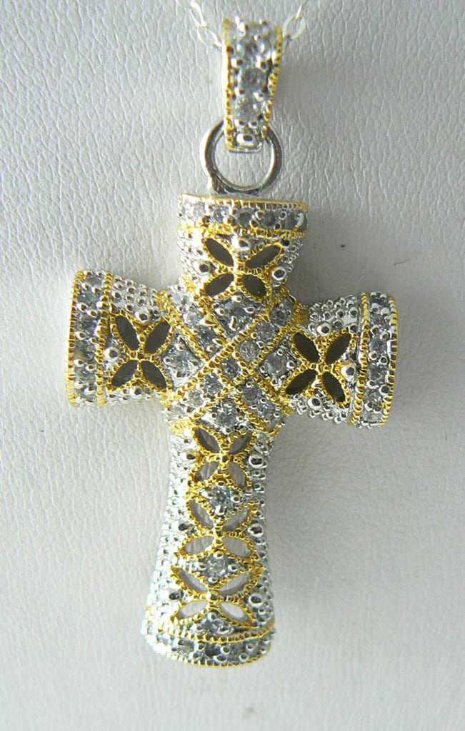 Elegant Cubic Zirconia Cross Pendant And Sterling Chain - Vintage Lane Jewelry