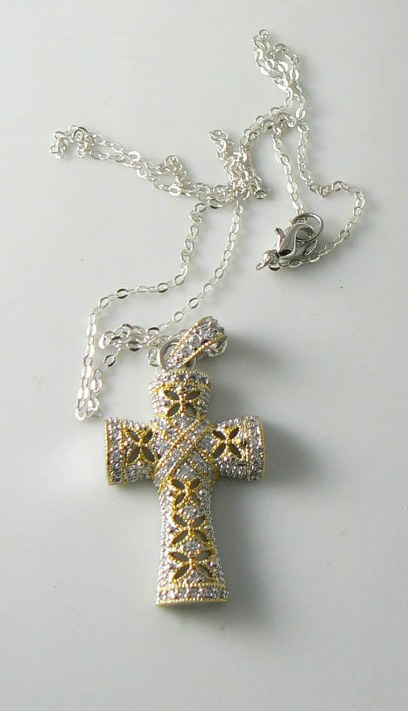 Elegant Cubic Zirconia Cross Pendant And Sterling Chain
