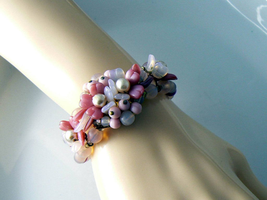 Haskell Era Germany Pink Glass And Faux Pearl Bracelet