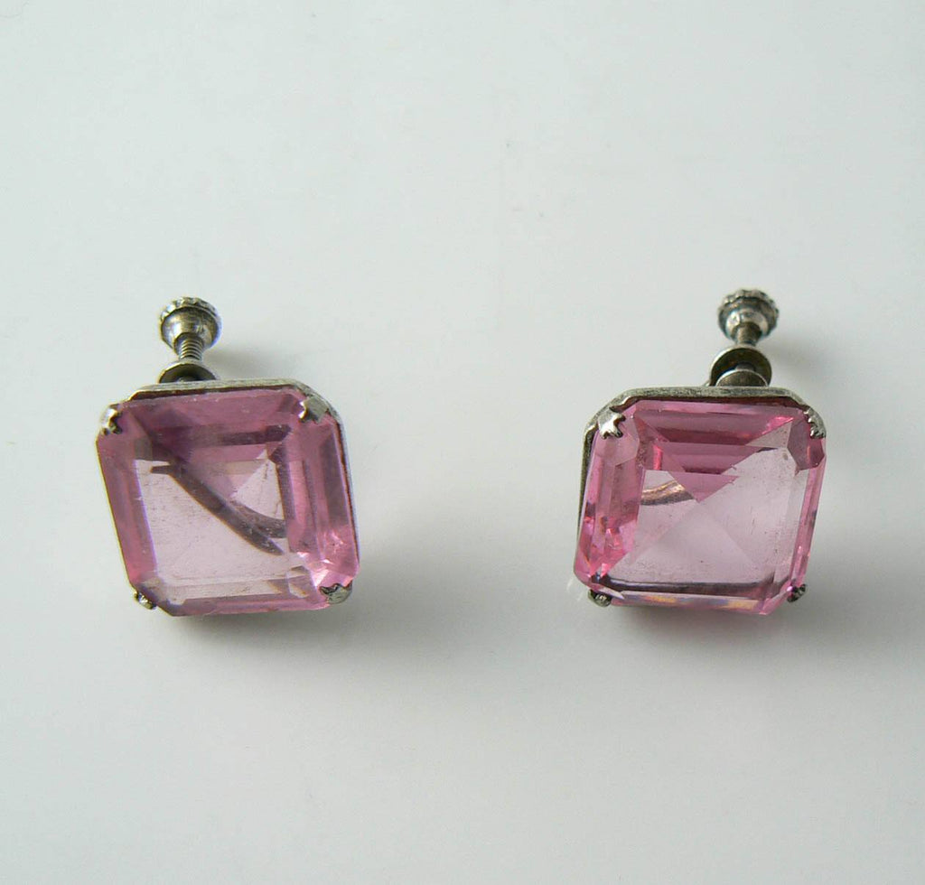 Vintage Sterling Silver Pink Rhinestone Earrings